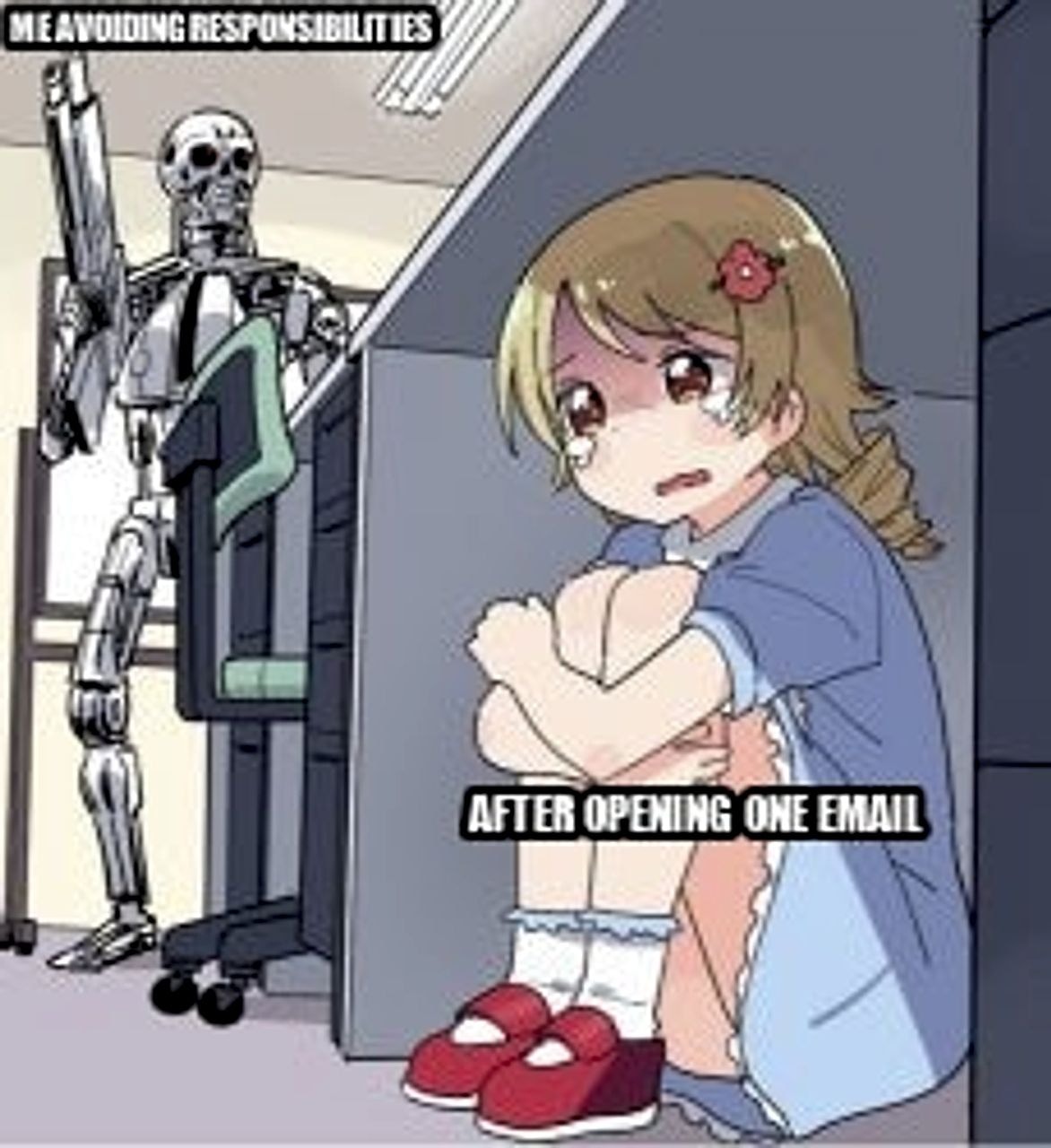 Anime Girl Hiding from Terminator seeded example