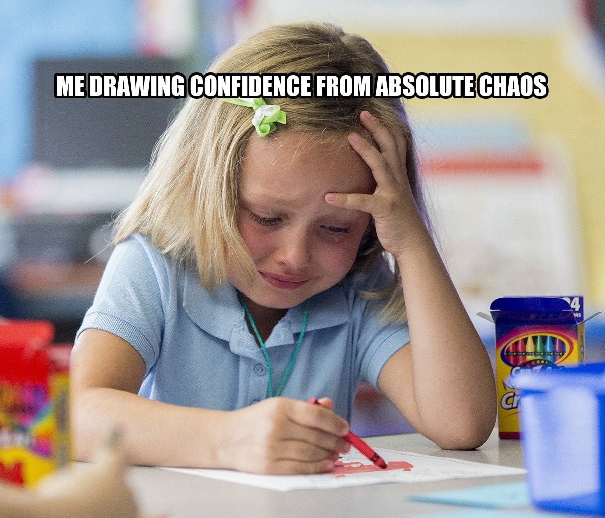 Girl crying while drawing seeded example