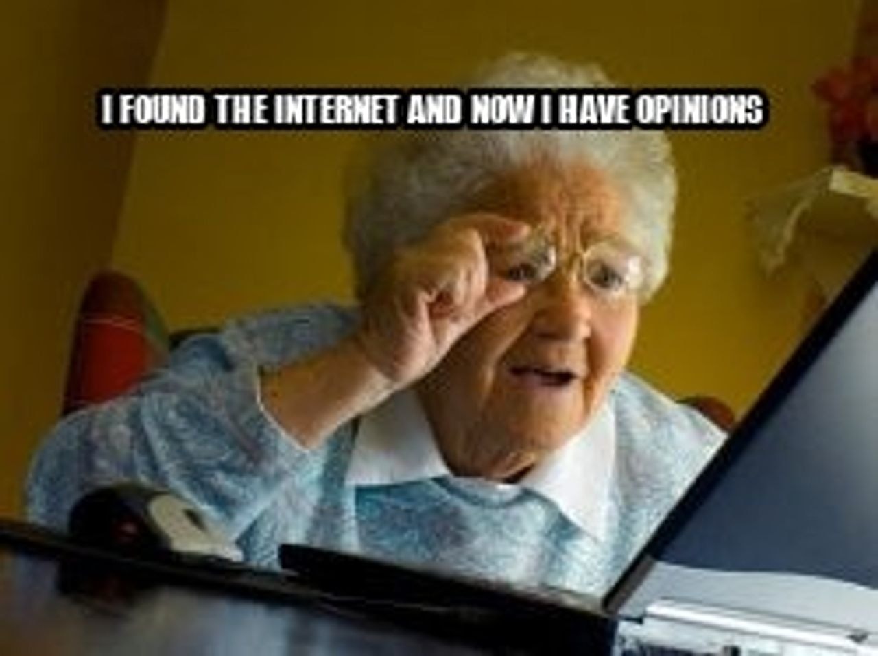 Old lady at computer finds the Internet seeded example