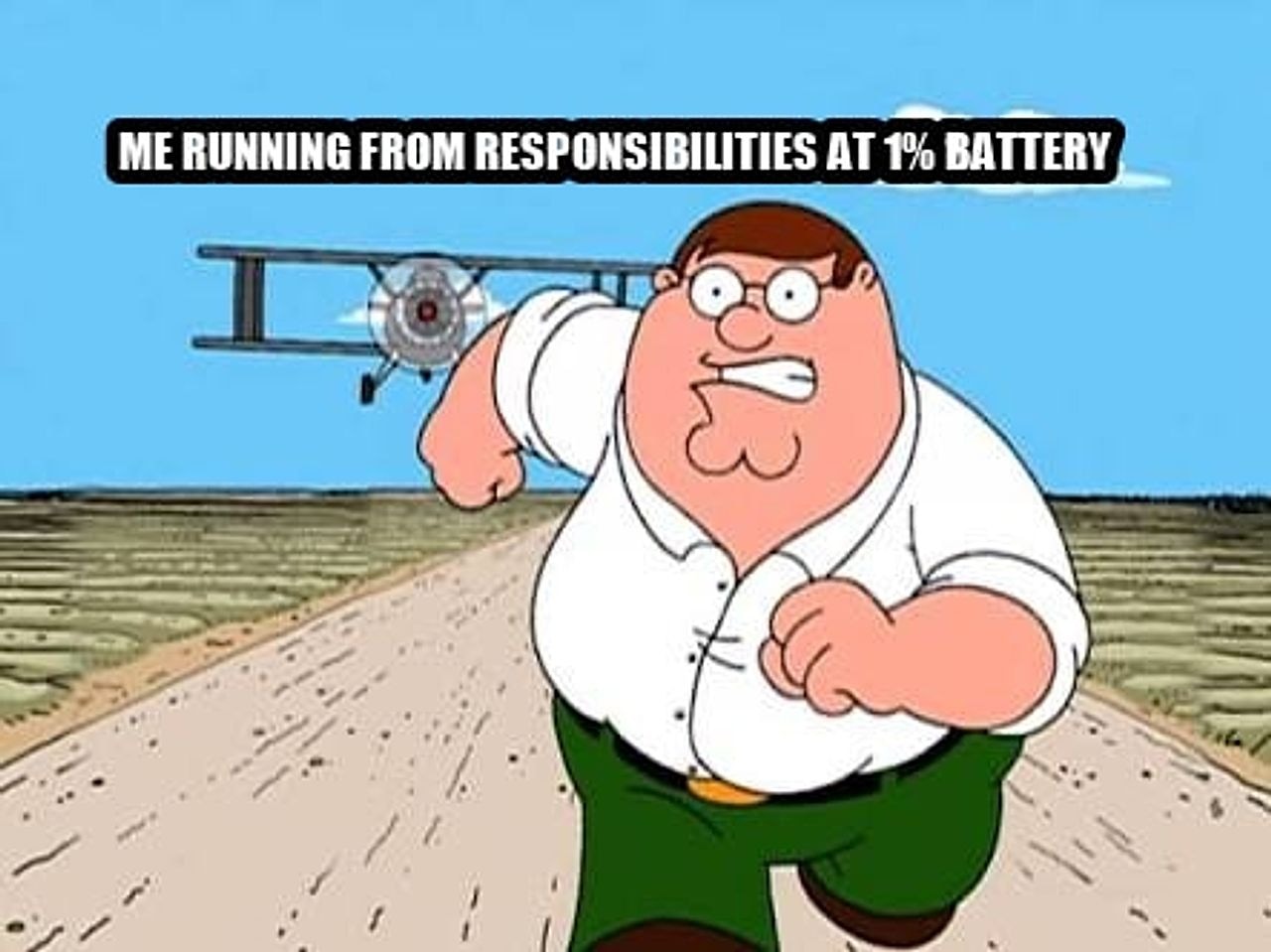 Peter griffin running away for a plane seeded example