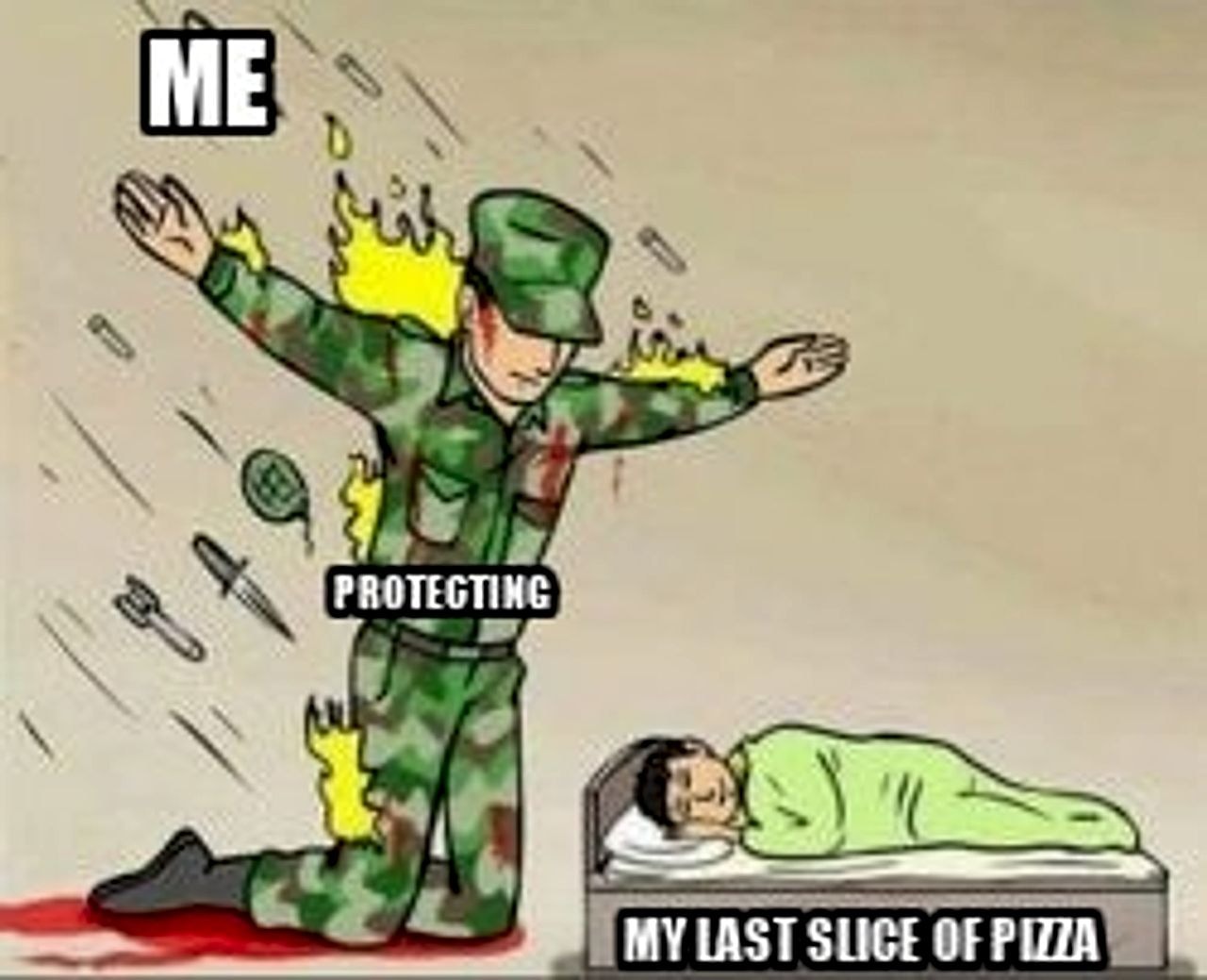 Soldier protecting sleeping child seeded example