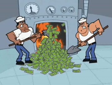 Edit the Burning Money meme GIF in Memesio. Add top and bottom captions, set width, trim the 5.0 second reaction GIF, and make a share-ready meme.