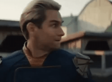 Add text to the Homelander Stressed reaction GIF template in Memesio. Set width, trim the clip, and make a share-ready GIF meme.