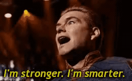 Add text to the I'm Stronger I'm Smarter I'm Better reaction GIF template in Memesio. Set width, trim the clip, and make a share-ready GIF meme.