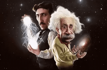 Add text to the Nikola Tesla & Albert Einstein reaction GIF template in Memesio. Set width, trim the clip, and make a share-ready GIF meme.