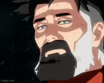 Add text to the Omni Man Black Hole reaction GIF template in Memesio. Set width, trim the clip, and make a share-ready GIF meme.