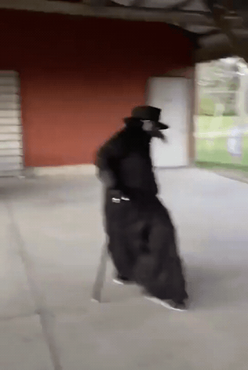 Add text to the Plague Doctor Gangsta's Paradise reaction GIF template in Memesio. Set width, trim the 4.0 second clip, and make a share-ready GIF meme.