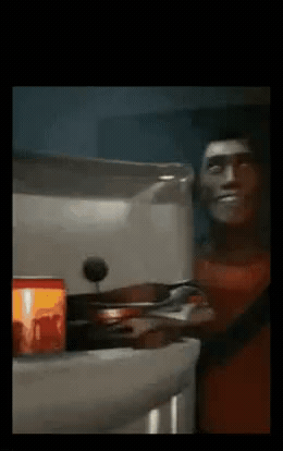 Add text to the Scout Opening the Fridge reaction GIF template in Memesio. Set width, trim the 1.6 second clip, and make a share-ready GIF meme.