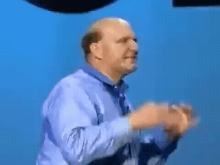 Add text to the Steve Ballmer Developers reaction GIF template in Memesio. Set width, trim the clip, and make a share-ready GIF meme.