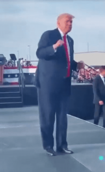 Add text to the Trump Dancing reaction GIF template in Memesio. Set width, trim the clip, and make a share-ready GIF meme.