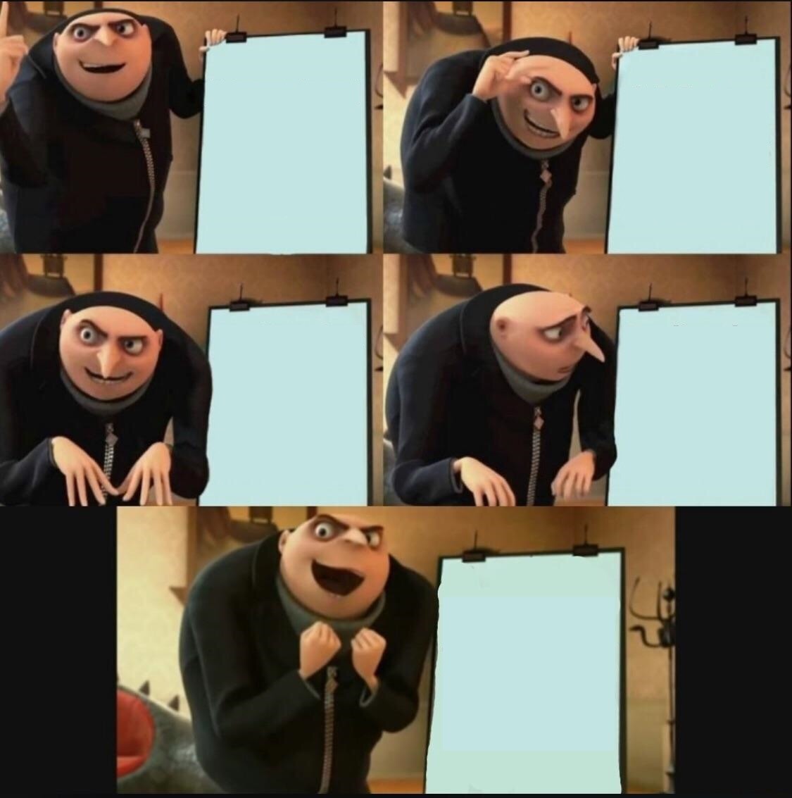 Meme template 5 panel gru meme