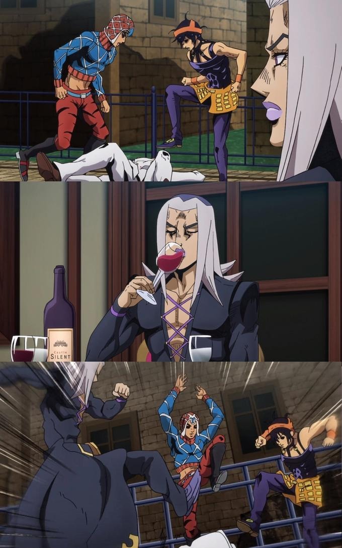 Meme template Abbacchio Joins the Kicking
