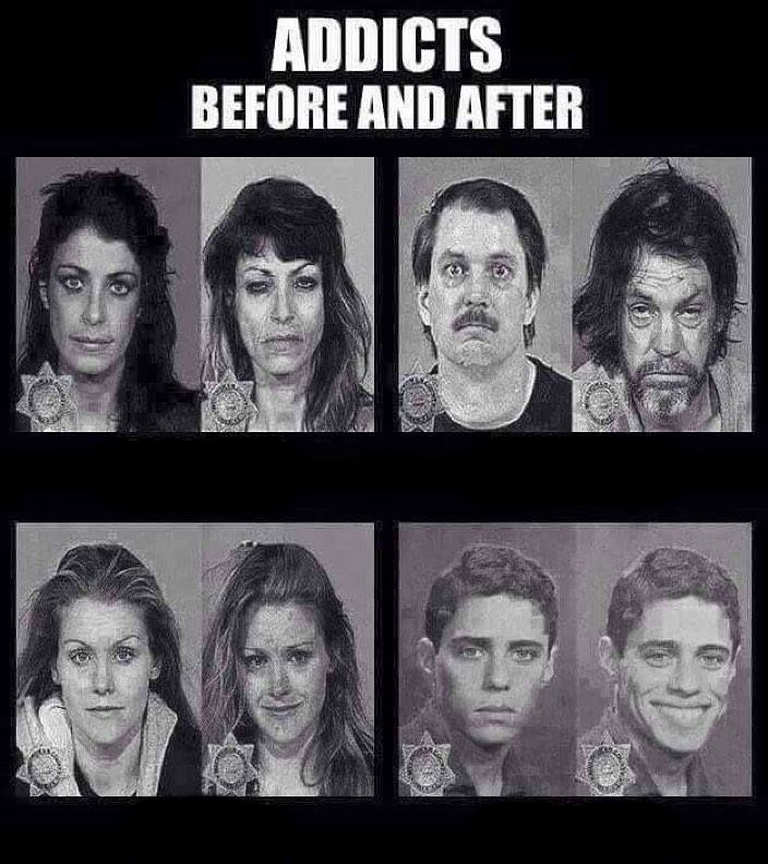 Meme template Addicts before and after