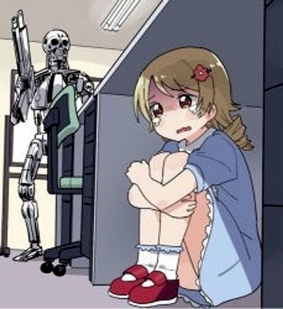 Meme template Anime Girl Hiding from Terminator