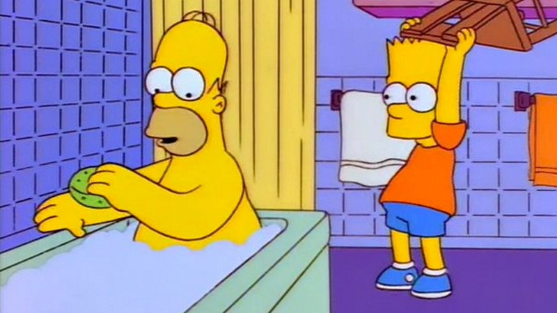 Meme template bart hitting homer with a chair