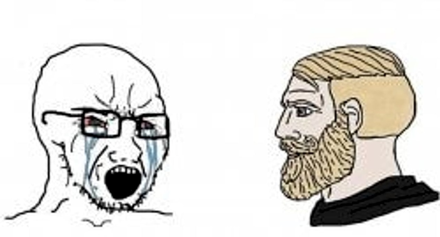 Meme template crying wojak vs chad