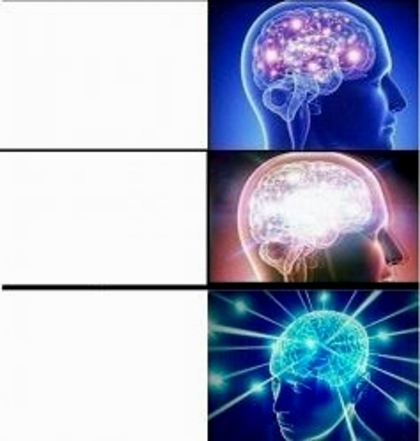 Meme template Expanding brain 3 panels