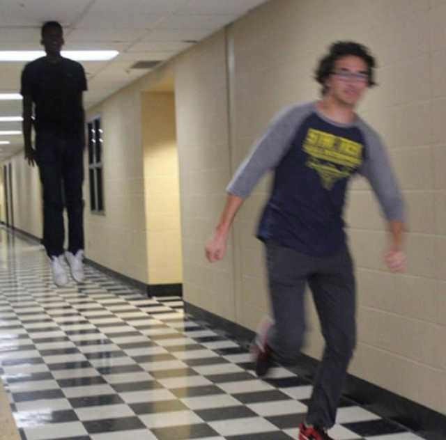 Meme template floating boy chasing running boy