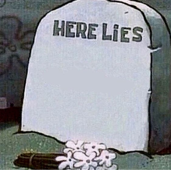 Meme template Here Lies Spongebob Tombstone