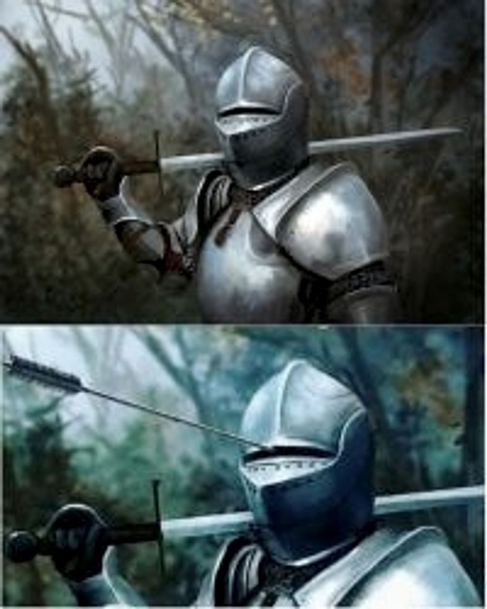 Meme template Knight with arrow in helmet