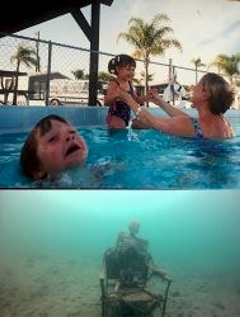 Mother Ignoring Kid Drowning In A Pool