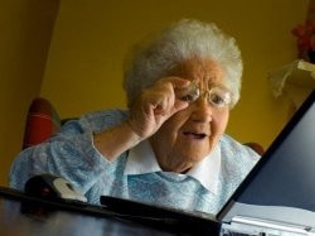 Meme template Old lady at computer finds the Internet