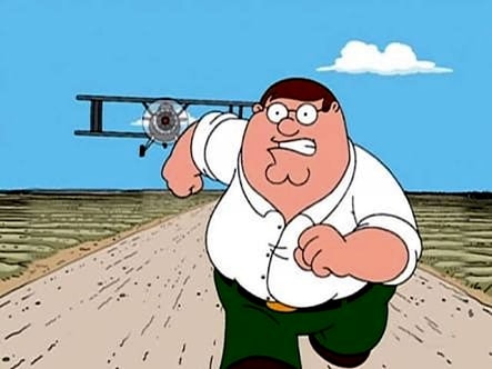 Meme template Peter griffin running away for a plane