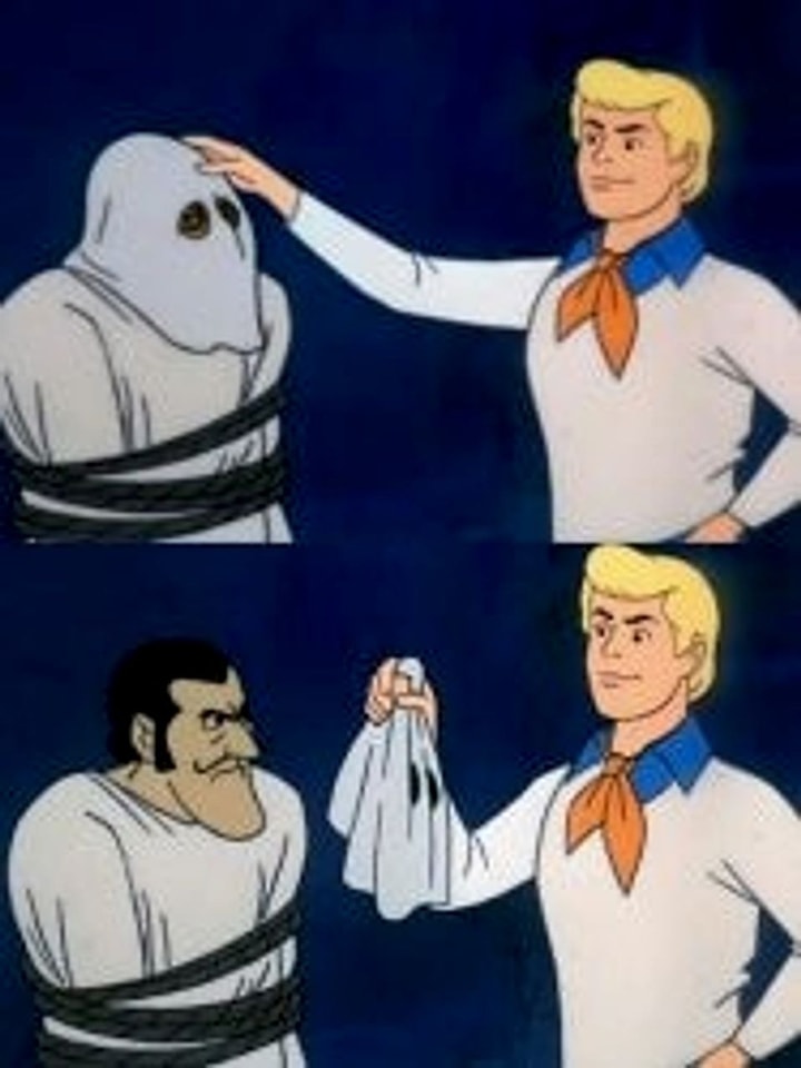 Meme template Scooby doo mask reveal