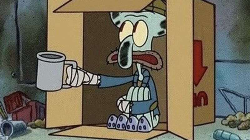Meme template Squidward Spare Change