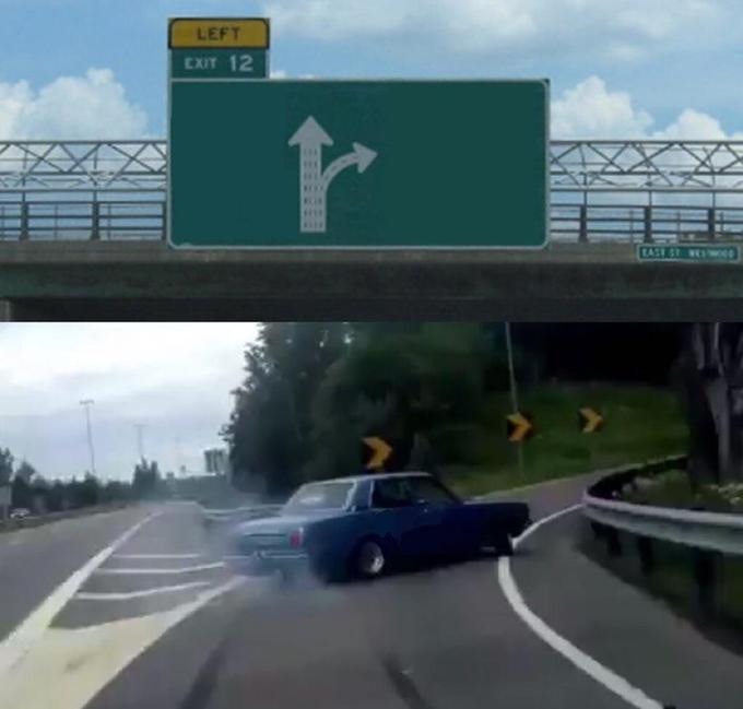 Meme template Swerving Car