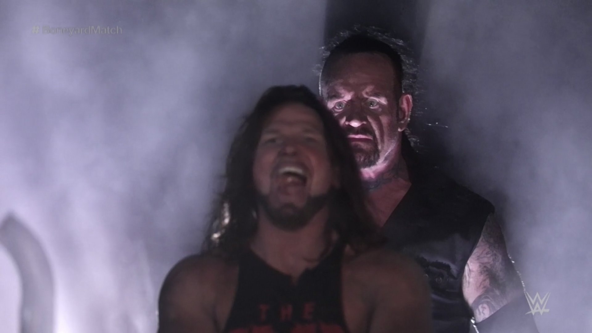 Meme template Undertaker teleports behind AJ Styles